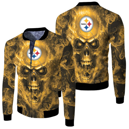 Pittsburgh Steelers Nfl Fan Skull Fleece Bomber Jacket