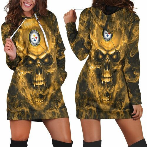 Pittsburgh Steelers Nfl Fans Skull Hoodie Dress Sweater Dress Sweatshirt Dress