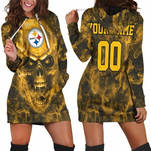 Pittsburgh Steelers Nfl Fans Skull Personalized Hoodie Dress Sweater Dress Sweatshirt Dress