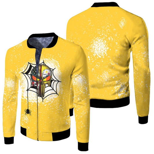 Pittsburgh Steelers Punisher Skull American Flag Halloween Fleece Bomber Jacket