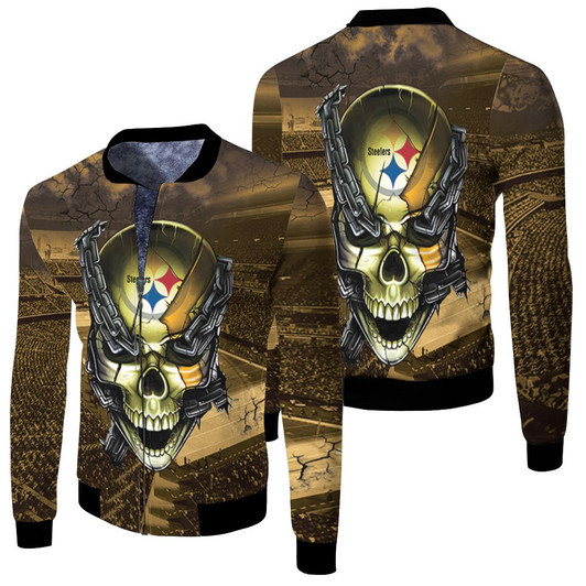 Pittsburgh Steelers Skull Chain Fleece Bomber Jacket