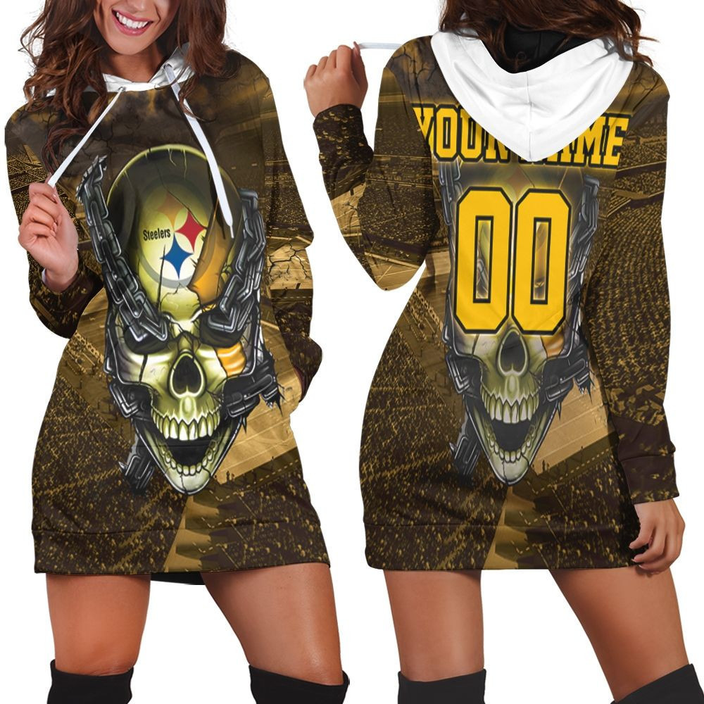 Pittsburgh Steelers Skull Chain Personalized Hoodie Dress Sweater Dress Sweatshirt Dress