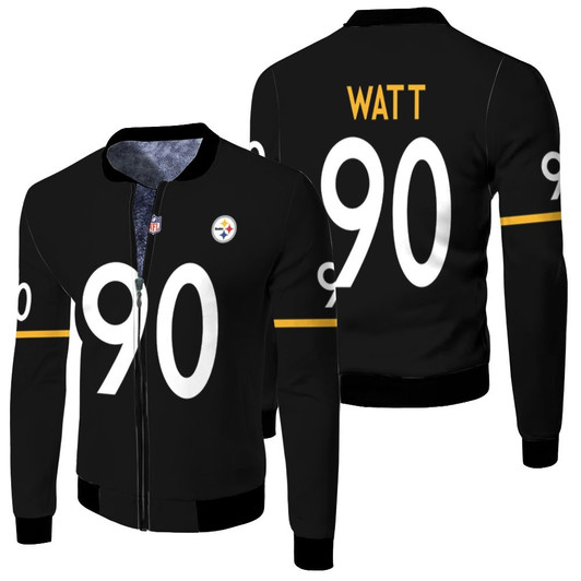 Pittsburgh Steelers T J Watt 90 Nfl Therma Long Sleeve Black Jersey Style Gift For Steelers Fans Fleece Bomber Jacket