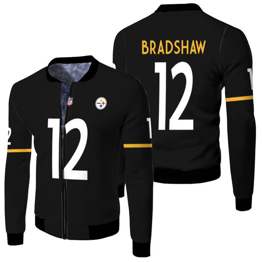 Pittsburgh Steelers Terry Bradshaw 12 Nfl Therma Long Sleeve Black Jersey Style Gift For Steelers Fans Fleece Bomber Jacket