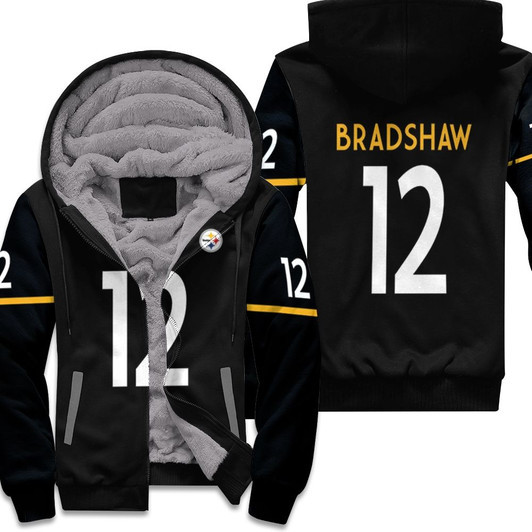 Pittsburgh Steelers Terry Bradshaw 12 Nfl Therma Long Sleeve Black Jersey Style Gift For Steelers Fans Fleece Hoodie