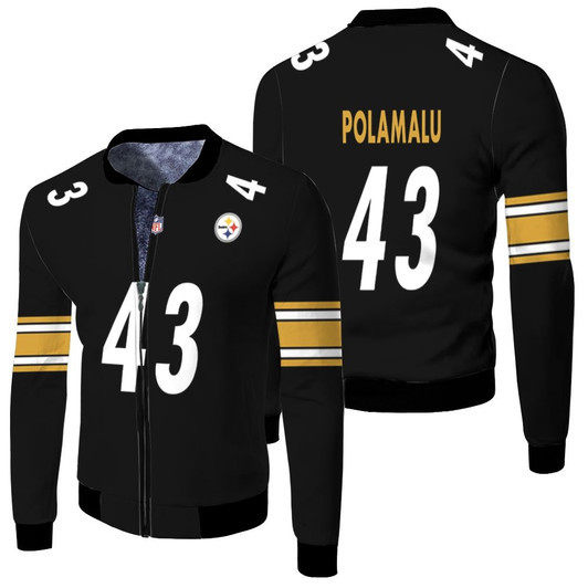 Pittsburgh Steelers Troy Polamalu 43 Nfl Game Black Jersey Style Gift For Steelers Fans Fleece Bomber Jacket