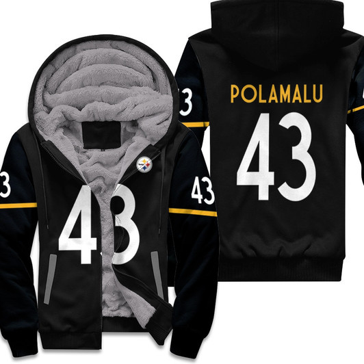 Pittsburgh Steelers Troy Polamalu 43 Nfl Therma Long Sleeve Black Jersey Style Gift For Steelers Fans Fleece Hoodie