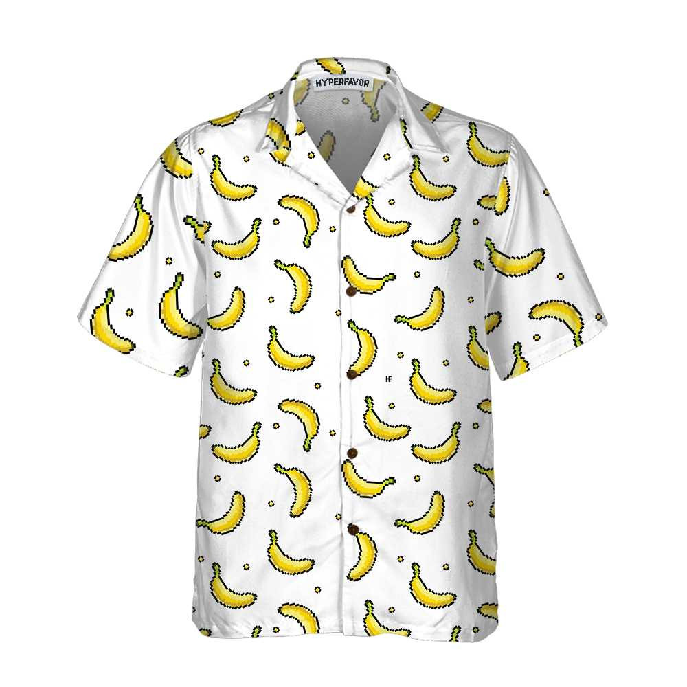 Pixel Banana Pattern Hawaiian Shirt Funny Banana Shirt For Adults Banana Pattern Shirt