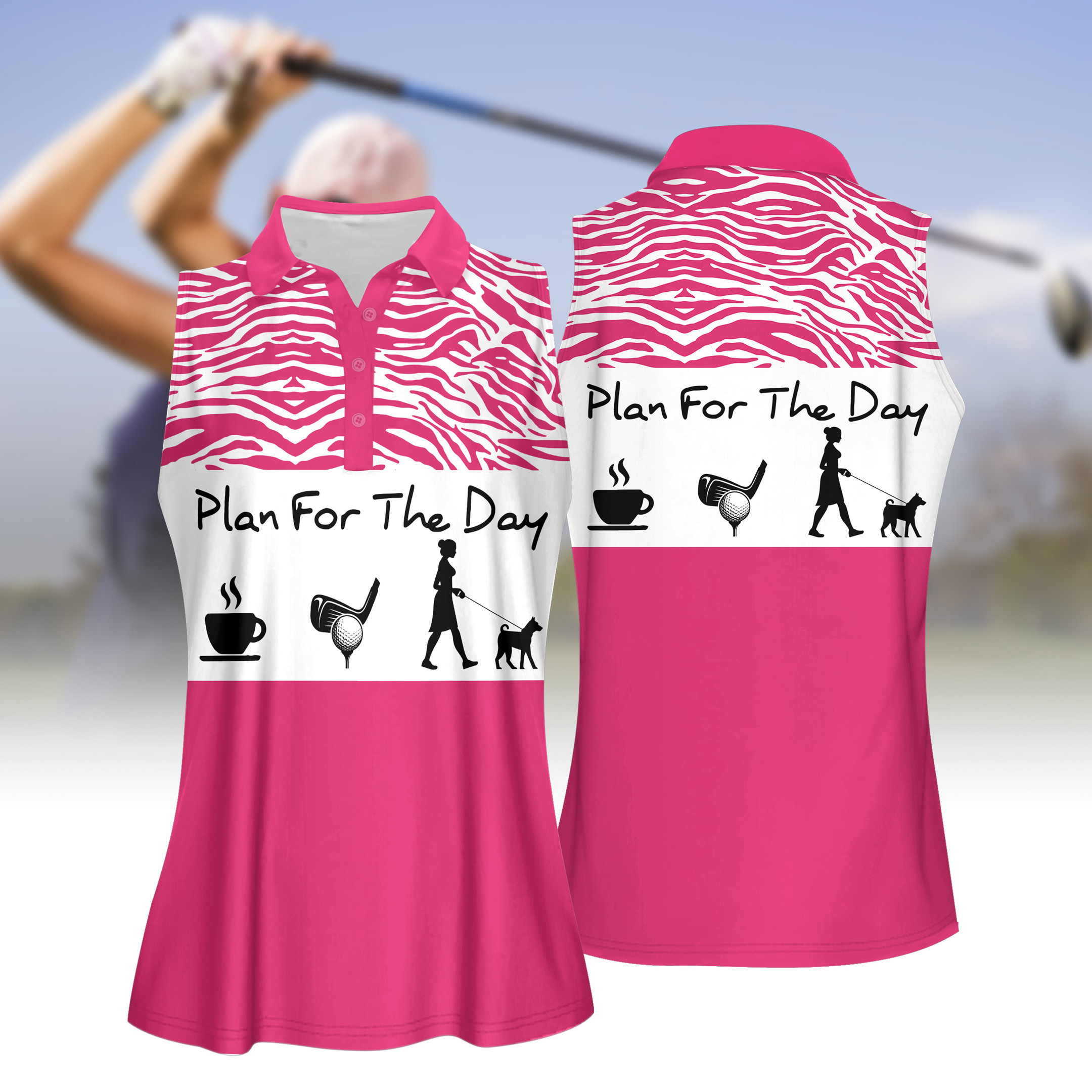 Plan For The Day Coffee Golf And Dog WOMEN SHORT SLEEVE POLO SHIRT SLEEVELESS POLO SHIRT