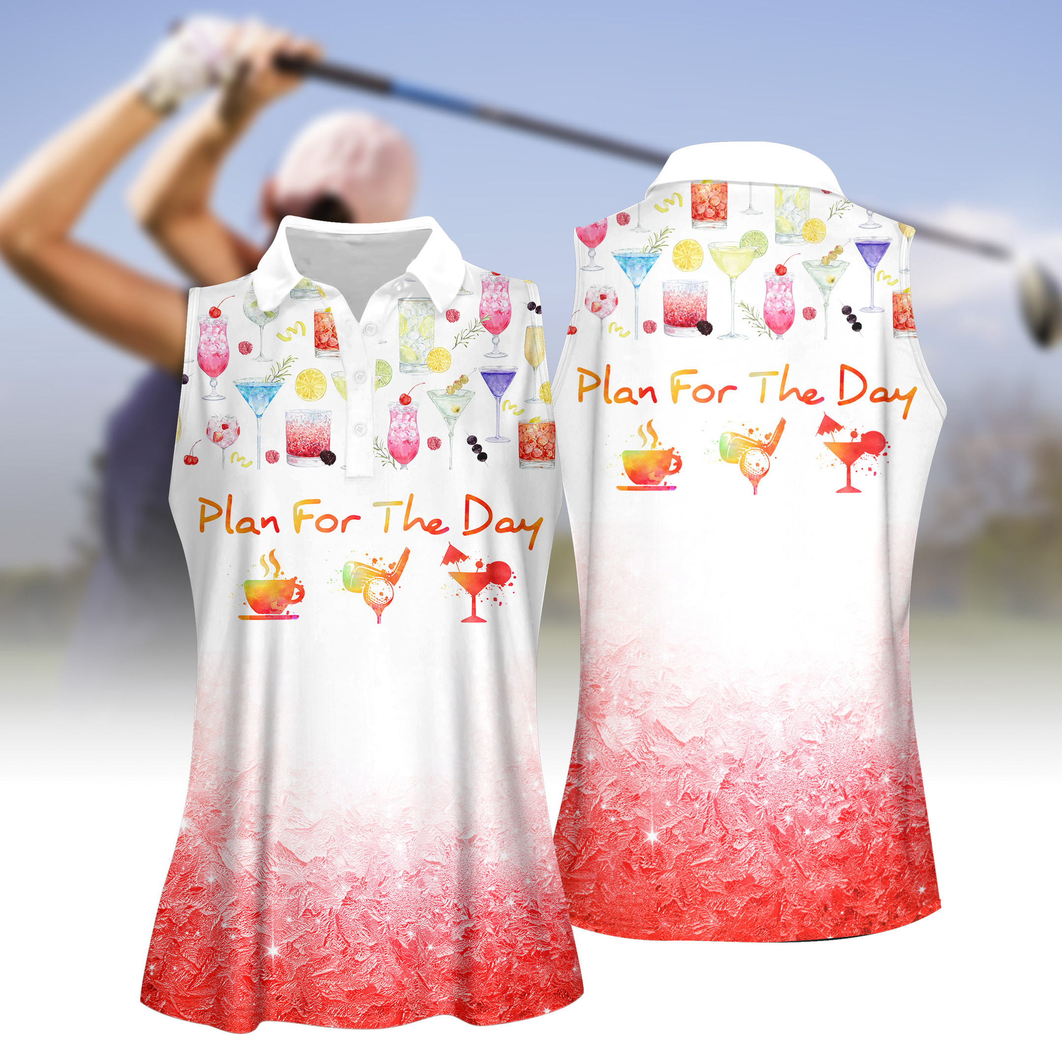 Plan For The Day Coffee Golf Cocktail Women Short Sleeve Polo Shirt Sleeveless Polo Shirt V2