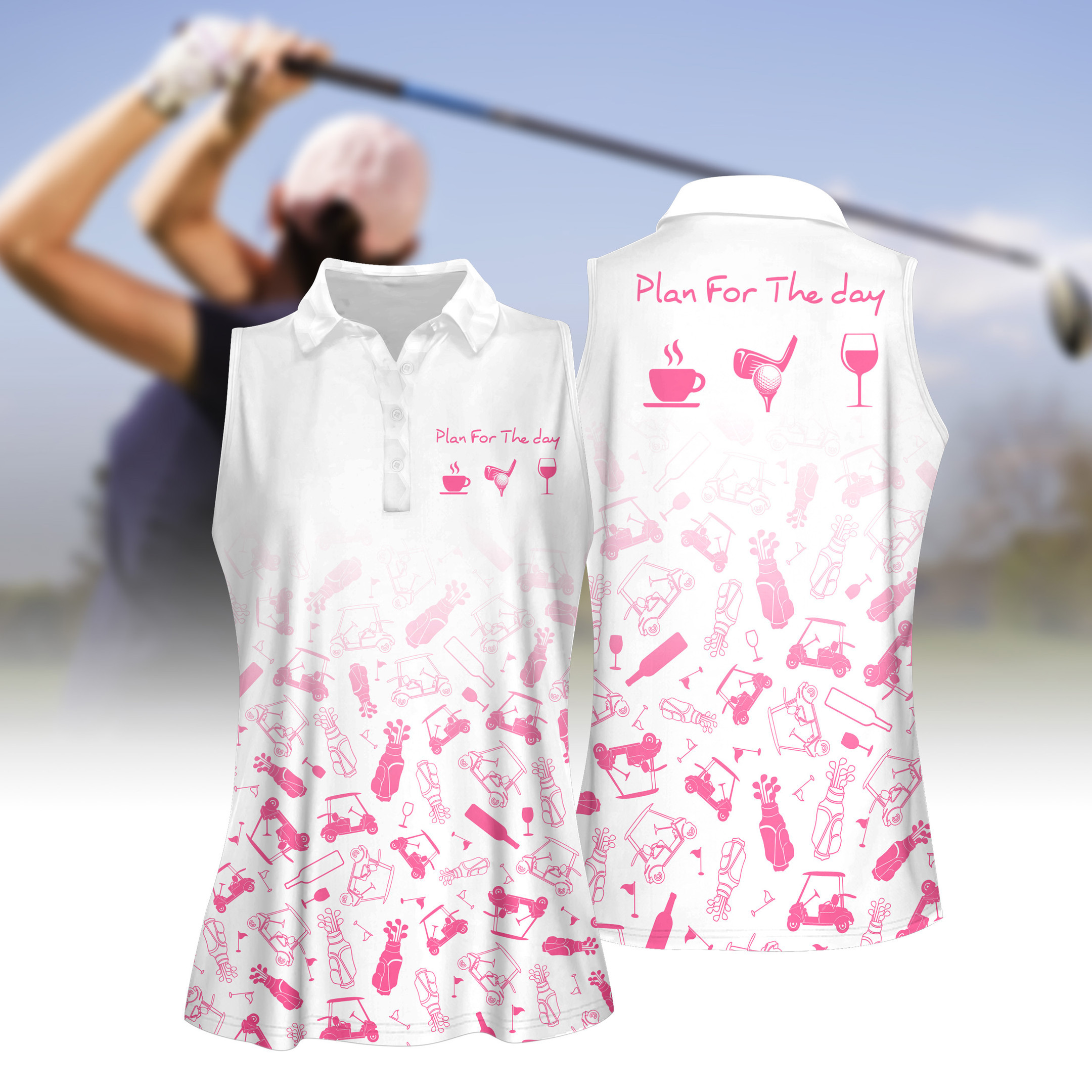 Plan For The Day Seamless Golf Pattern Women Short Sleeve Polo Shirt Sleeveless Polo Shirt