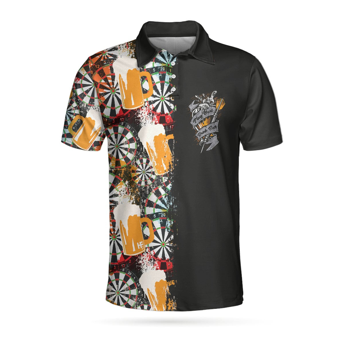 Play Darts And Drink Beer Short Sleeve Polo Shirt Colorful Dart Board Pattern Polo Shirt Best Beer Drinking Shirt For Men