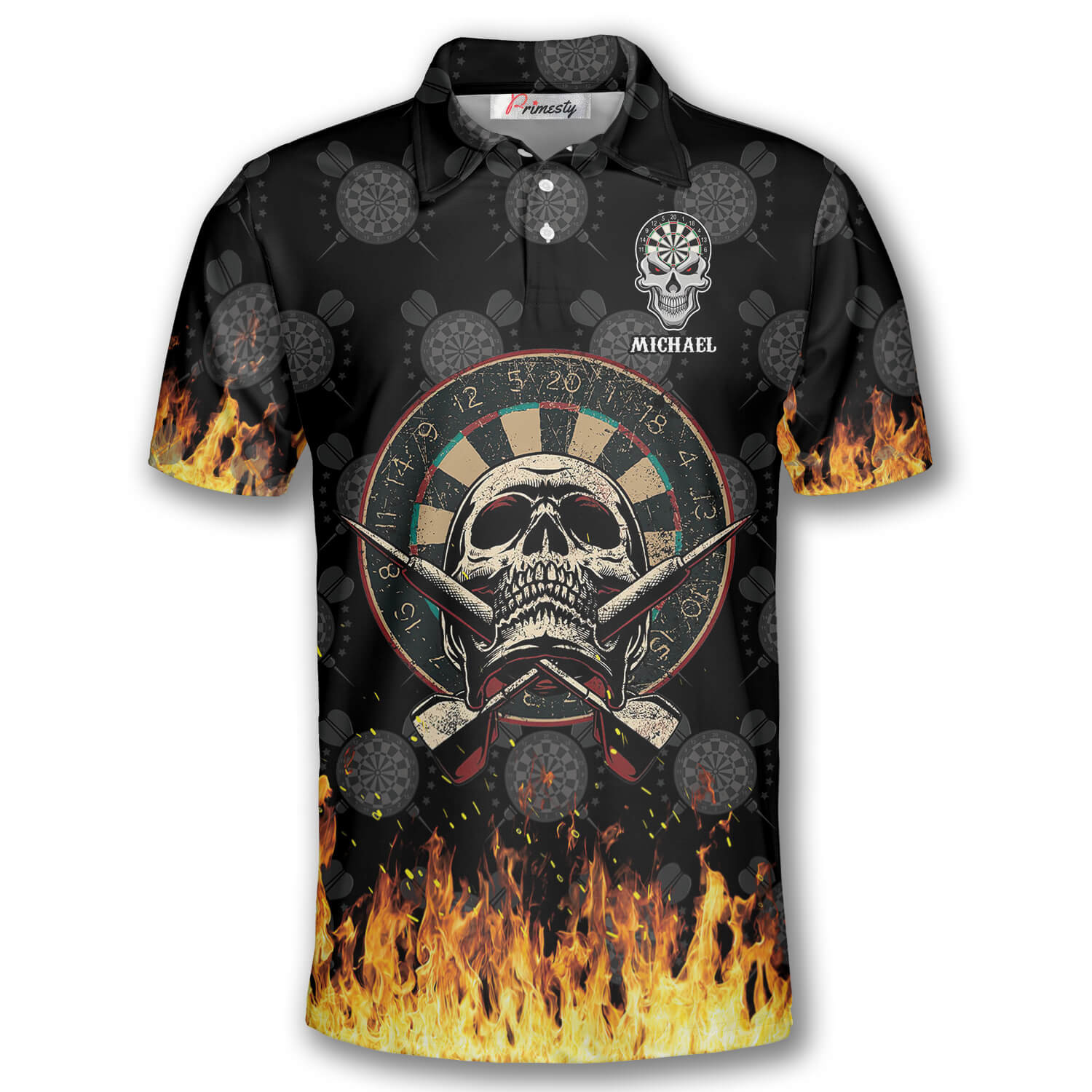 Play Darts Play Hard Flame Custom Polo Darts Shirts for Men