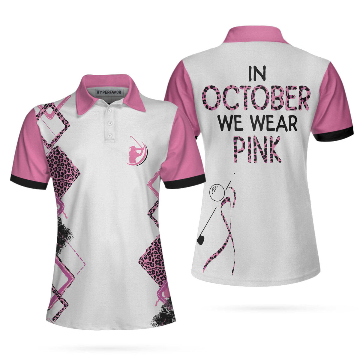 Play For Pink Breast Cancer Awareness Short Sleeve Women Polo Shirt Pink Leopard Breast Cancer Awareness Shirt