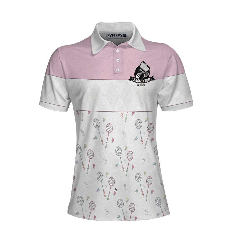 Play With Me Badminton Short Sleeve Women Polo Shirt White And Pink Badminton Shirt For Women