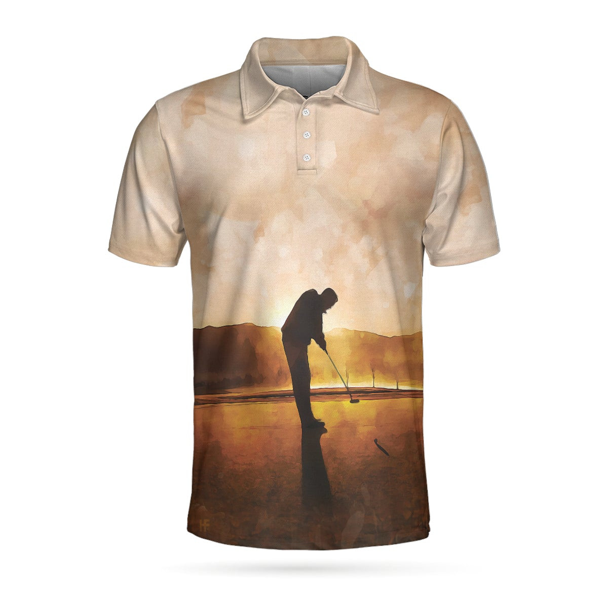 Playing Golf At Sunset Short Sleeve Polo Shirt Beautiful Scene Polo Shirt Best Golf Shirt For Men