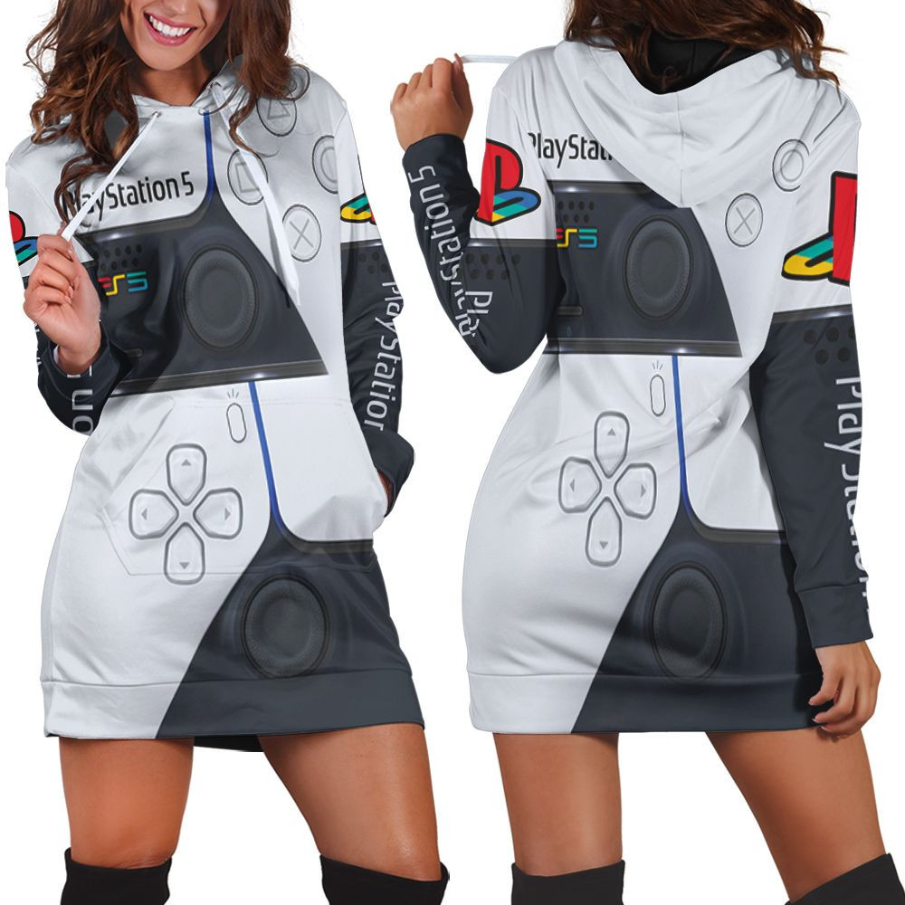 Playstation 5 Gaming Controller Design Pattern For Gamer 3d Hoodie Dress Sweater Dress Sweatshirt Dress