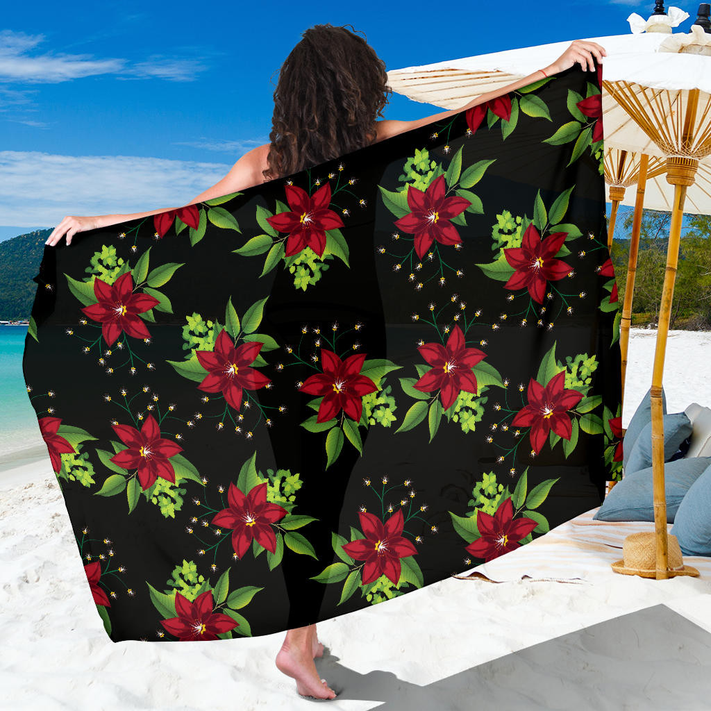 Poinsettia Pattern Print Sarong Cover Up Poinsettia Pareo Wrap Skirt Dress