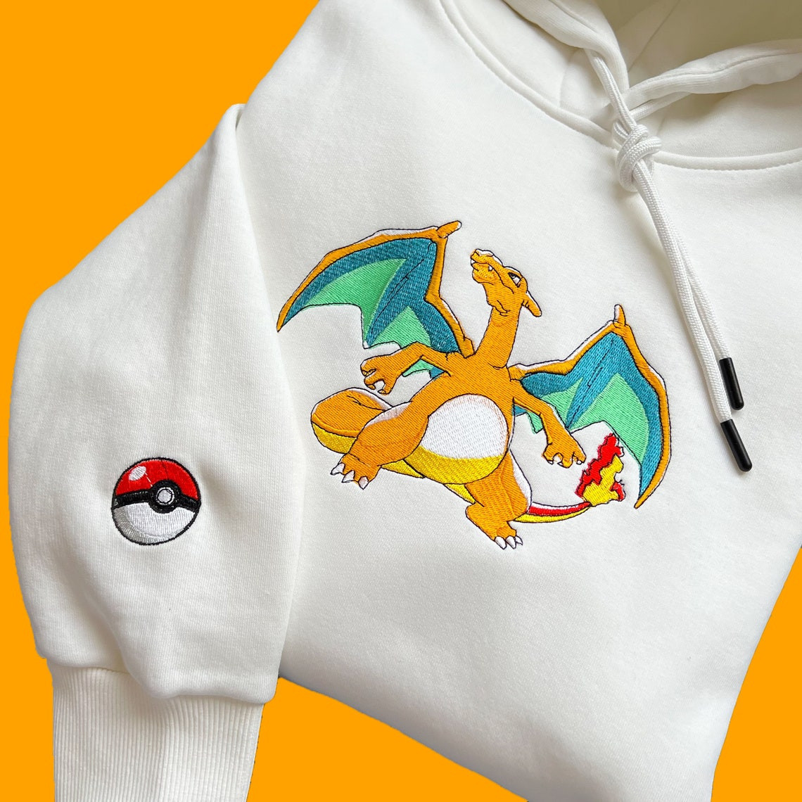 Pokemon Charizard Embroidered Hoodie Pokemon Embroidered Sweatshirt Pokemon Embroidery Pokemon Hoodies Pokemon Dragonite Sweatshirt