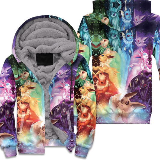 Pokemon Eevee Rainbow Allover Printed 3D Fleece Hoodie