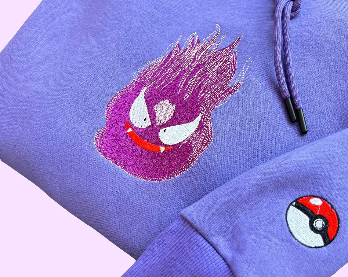 Pokemon Gastly Embroidered Hoodie Pokemon Gastly Embroidered Sweatshirt Pokemon Embroidery Pokemon Hoodies Pokemon Gastly Sweatshirt