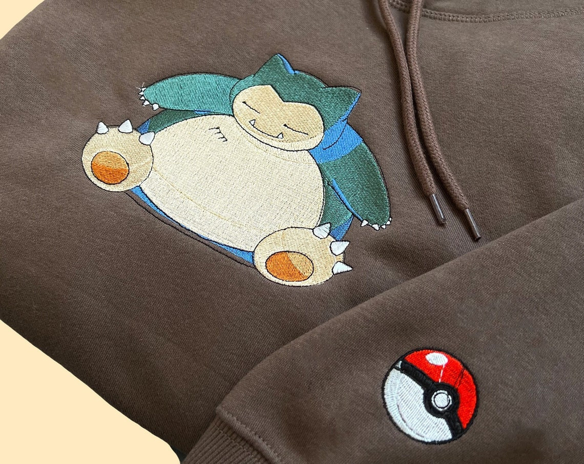 Pokemon Snorlax Embroidered Hoodie Pokemon Snorlax Embroidered Sweatshirt Pokemon Embroidery Pokemon Hoodiespokemon Snorlax Anime Hoody