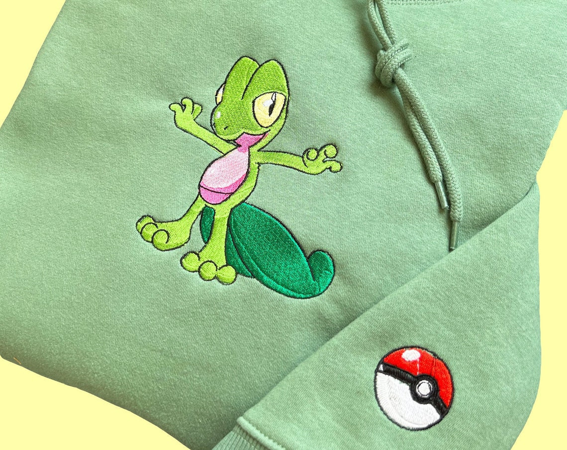 Pokemon Treecko Embroidered Hoodie Pokemon Embroidered Sweatshirt Pokemon Embroidery Pokemon Hoodies Pokemon Treecko Sweatshirt Unisex