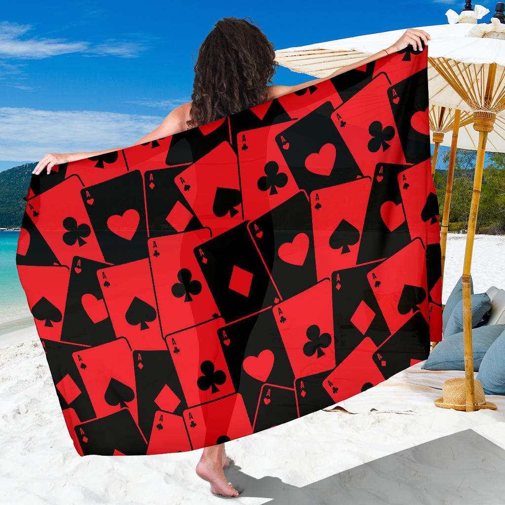 Poker Cards Pattern Print Sarong Cover Up Poker Cards Pareo Wrap Skirt Dress