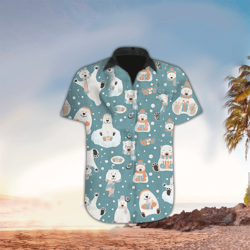 Polar Bear Apparel Polar Bear Hawaiian Button Up Shirt for Men and Women