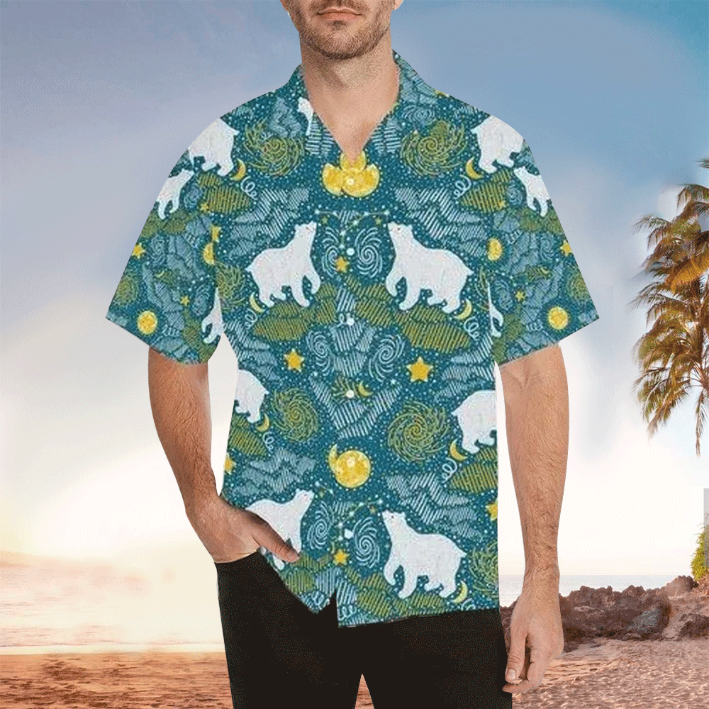 Polar Bear Apparel Polar Bear Hawaiian Button Up Shirt for Men and Women