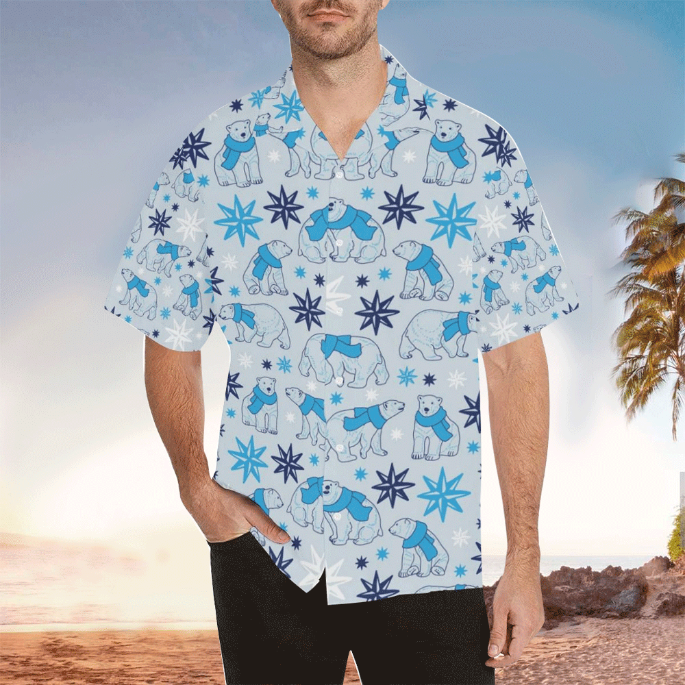 Polar Bear Apparel Polar Bear Hawaiian Button Up Shirt for Men and Women