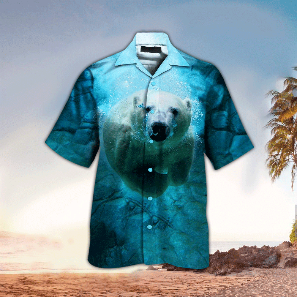 Polar Bear Apparel Polar Bear Hawaiian Button Up Shirt for Men and Women