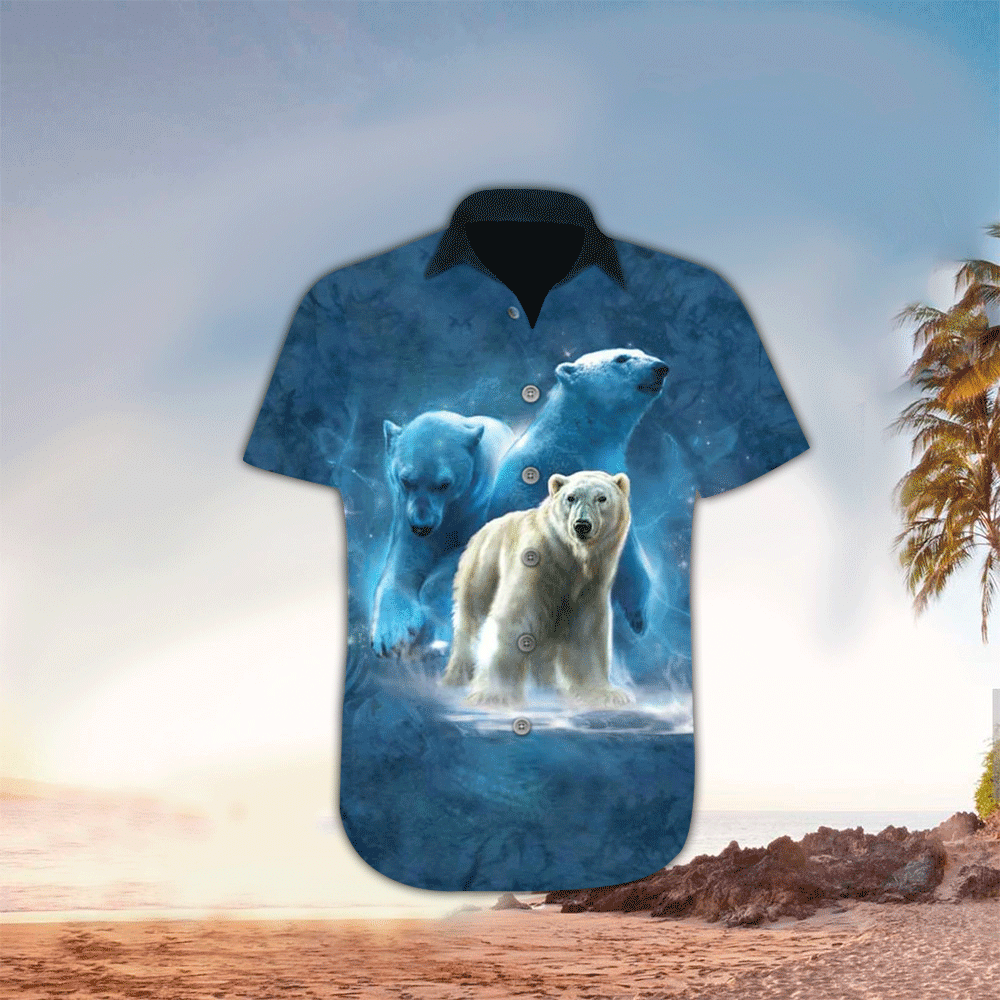 Polar Bear Apparel Polar Bear Hawaiian Button Up Shirt for Men and Women