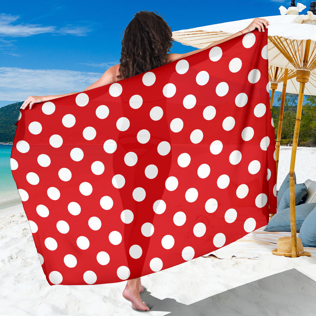 Polka Dot Red Pattern Print Sarong Cover Up Polka Dot Red Pareo Wrap Skirt Dress