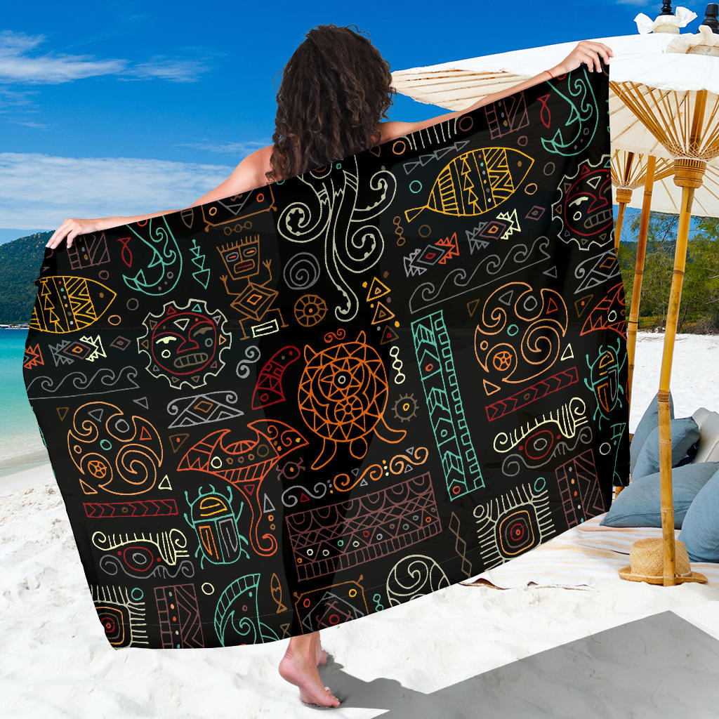 Polynesian Pattern Print Sarong Cover Up Polynesian Pareo Wrap Skirt Dress