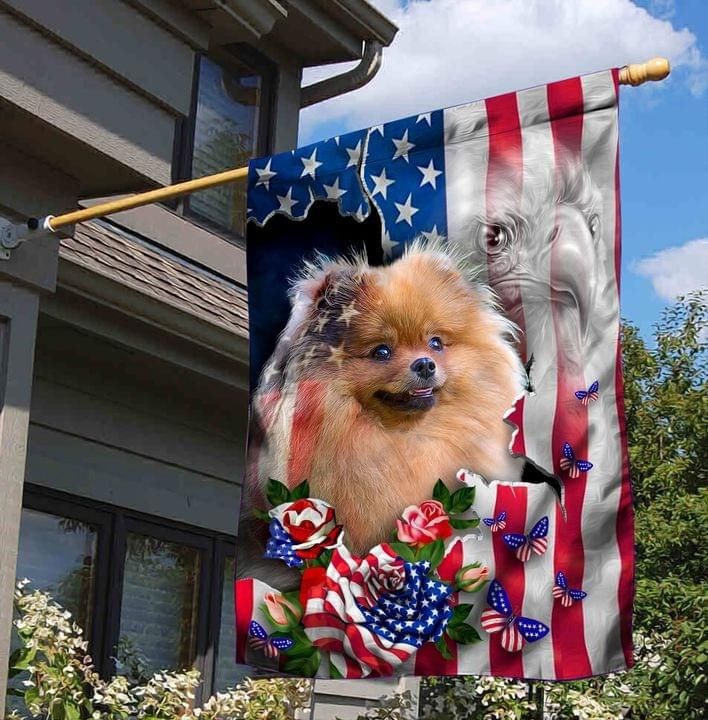 Pomeranian Proud Nation Dog Lover American Flag Garden Flag House Flag