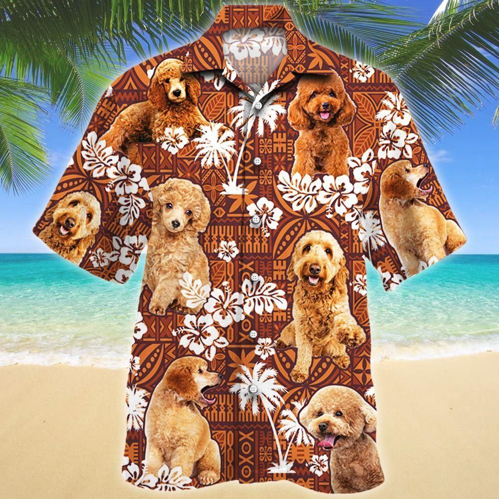 Poodle Dog Lovers Red Tribal Aloha Hawaiian Shirt Colorful Short Sleeve Summer Beach Casual Shirt For Men And Women