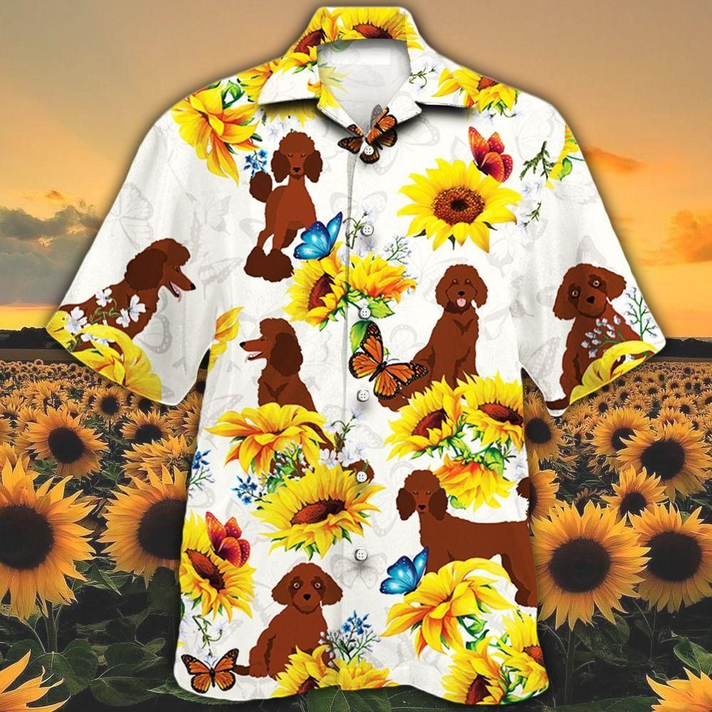 Poodle Dog Lovers Sun Flower Aloha Hawaiian Shirt Colorful Short Sleeve Summer Beach Casual Shirt For Men And Women