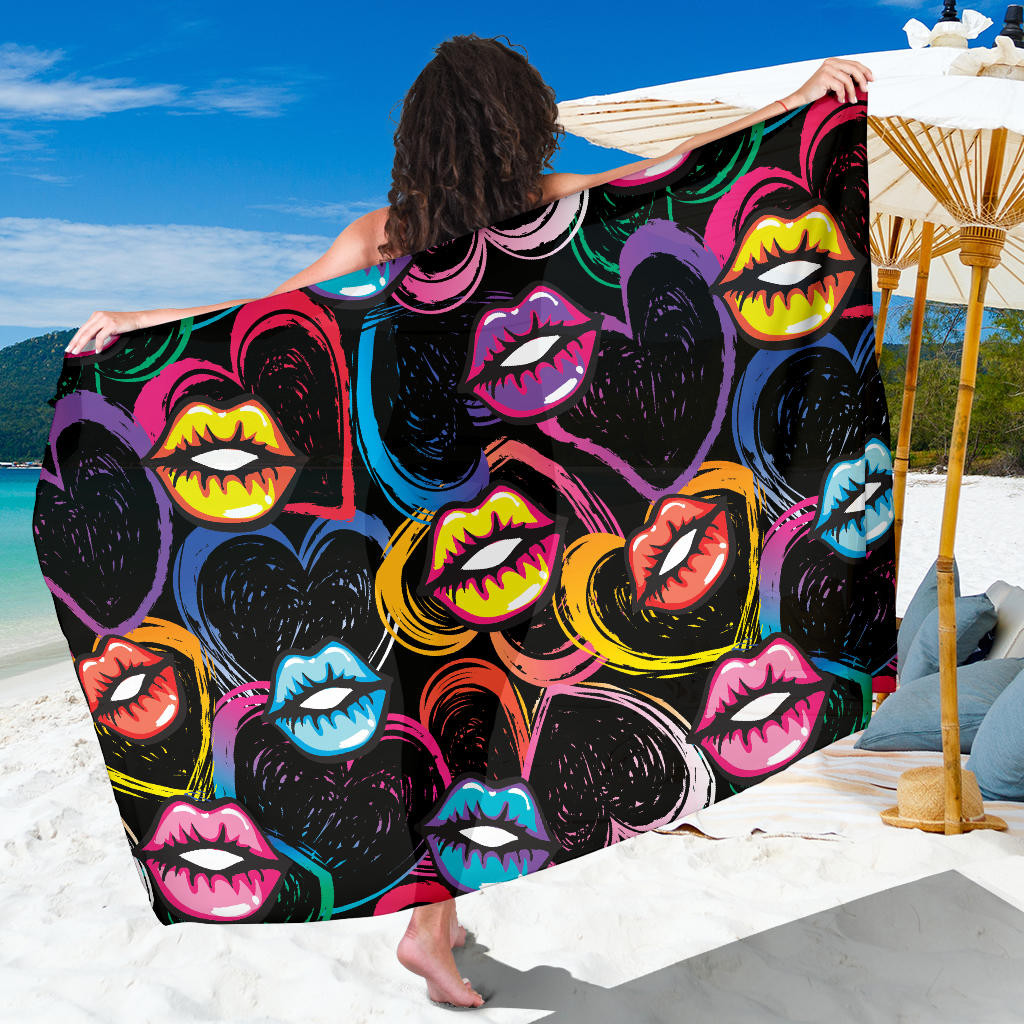 Pop Art Lip Pattern Print Sarong Cover Up Pop Art Lip Pareo Wrap Skirt Dress