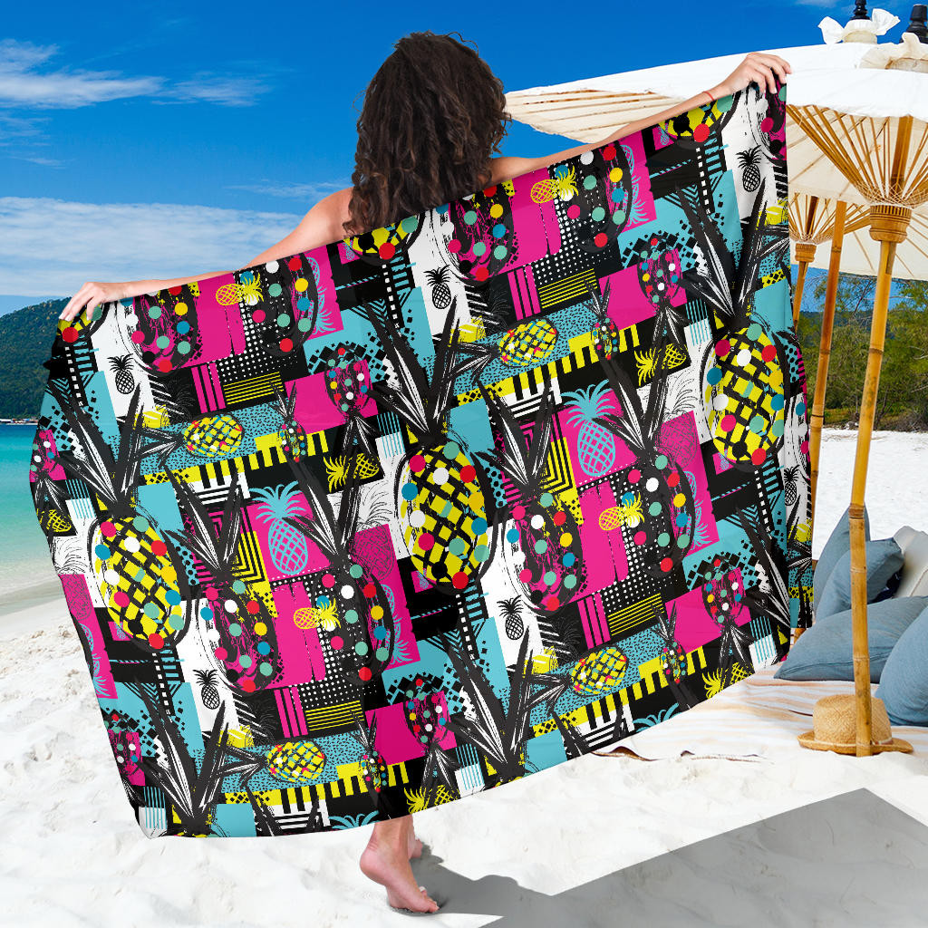 Pop Art Pineapple Pattern Print Sarong Cover Up Pop Art Pineapple Pareo Wrap Skirt Dress