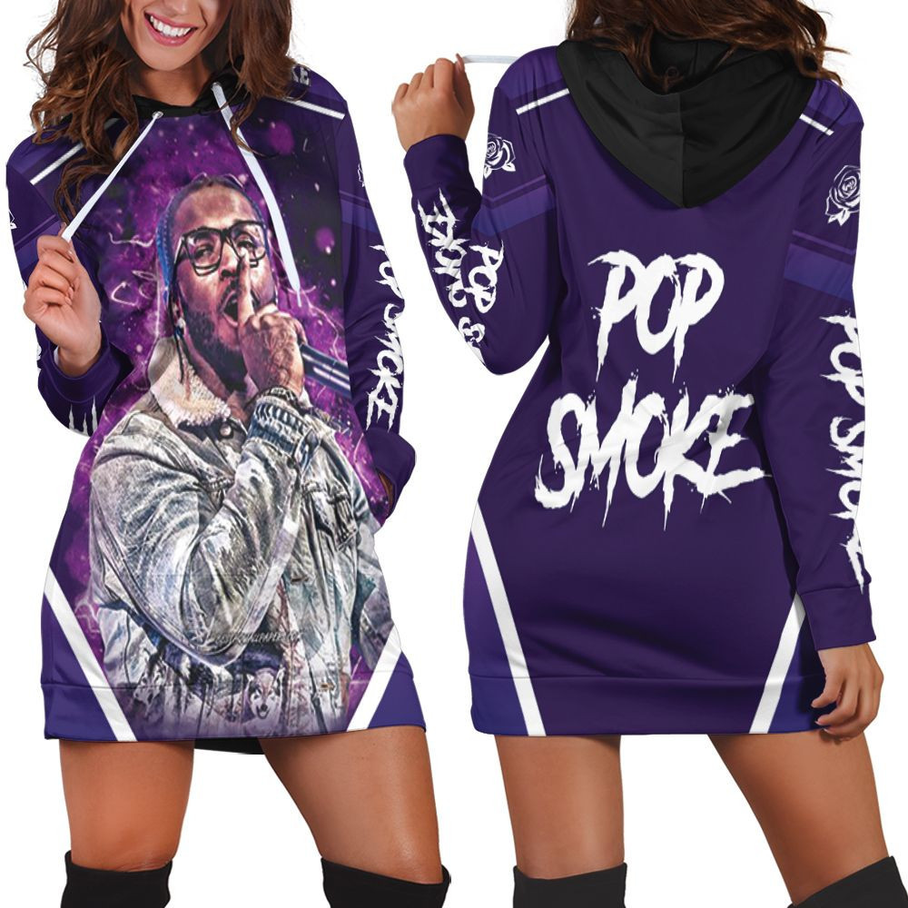 Pop Smoke 2020 Violet Neon Lights American Rapper Hoodie Dress Sweater Dress Sweatshirt Dress