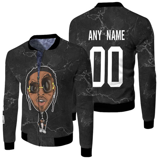 Pop Smoke American Rapper Avatar Cartoon Black Fleece Bomber Jacket