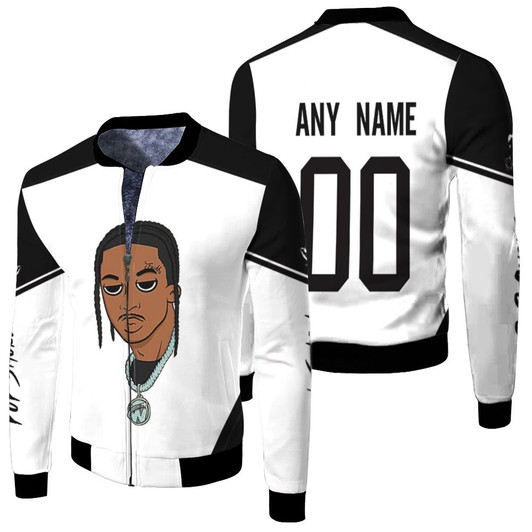 Pop Smoke American Rapper Avatar White Black Fleece Bomber Jacket