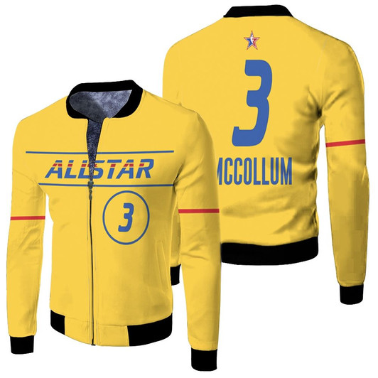 Portland Trail Blazers Cj Mccollum 3 Nba 2021 Allstar Western Conference Gold Jersey Style Gift For Blazers Fans Fleece Bomber Jacket