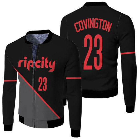 Portland Trail Blazers Robert Covington 23 Nba 2020 New Arrival Black Rip City Jersey Style Gift For Blazers Fans Fleece Bomber Jacket