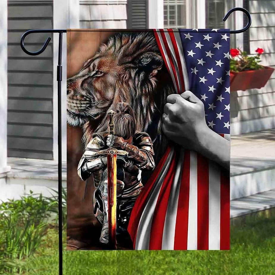 Praying Knight Beside The Lion Flag America Flag 4th Of July Us Garden Flag House Flag