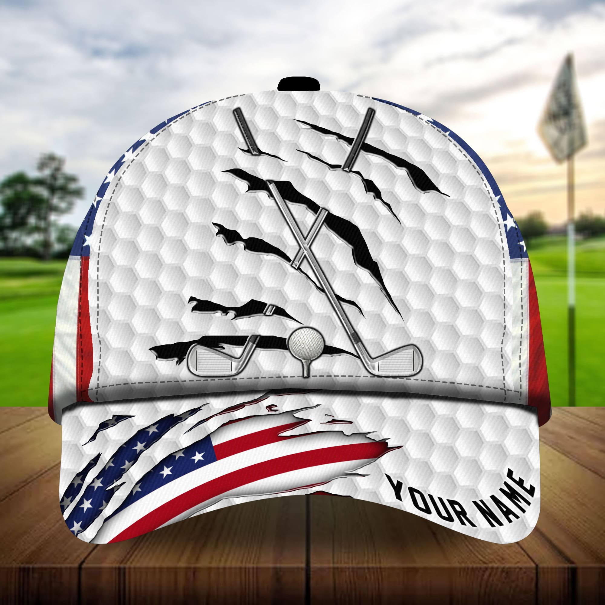 Premium American Flag Golf Clubs Crossed With Ball Golf Hats For Golf Lovers Multicolored Personalized Classic Cap