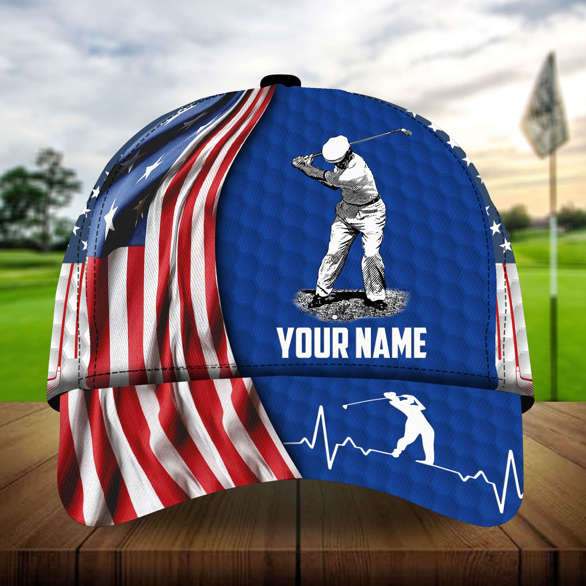Premium American Flag Old Man Plays Golf Golf Hats Multicolored Personalized Classic Cap