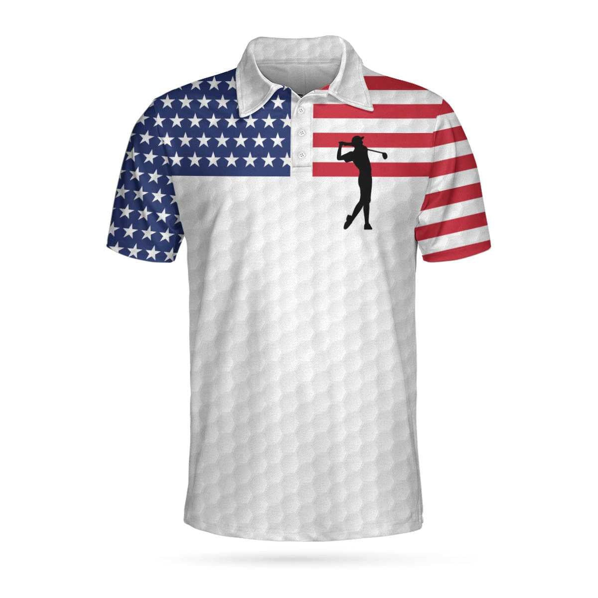 Premium American Golfer Polo Shirt White Golf Pattern American Flag Polo Shirt Best Golf Shirt For Men