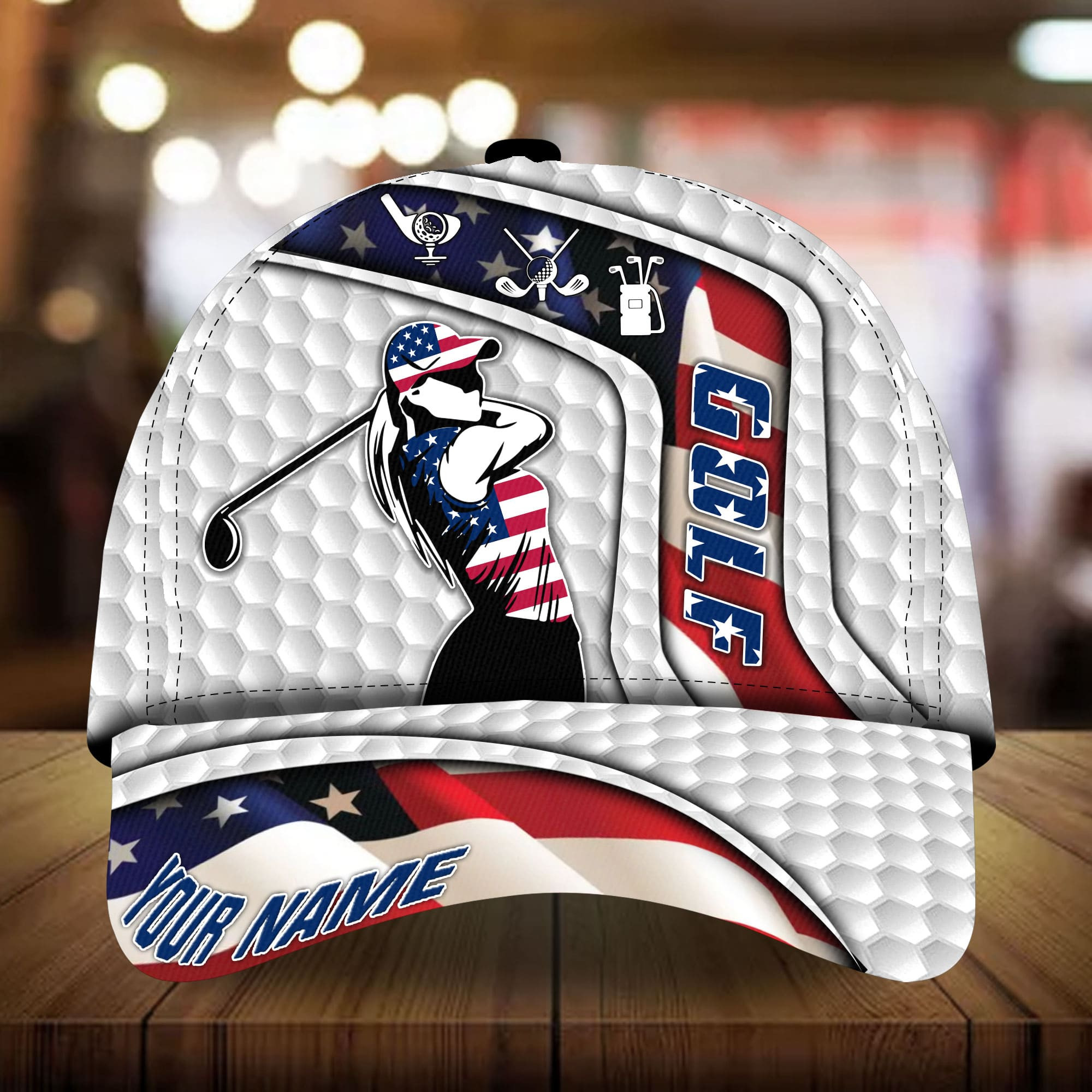 Premium American Woman Golfer 3D Hat Printed Multicolor Personalized Classic Cap